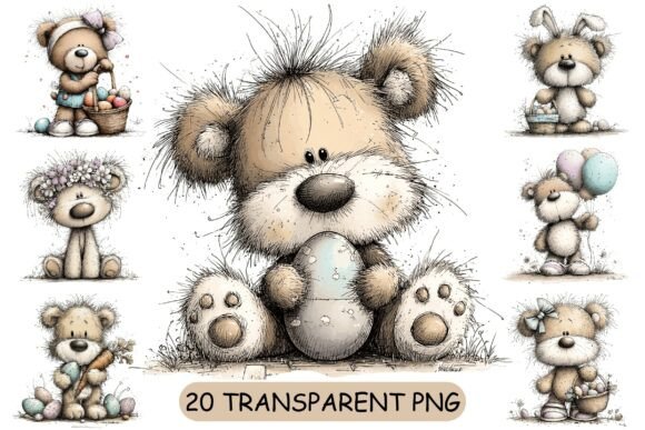 20 Cute Easter Teddy Bear PNG Set: Adding Whimsical Charm to Your Spring Projects