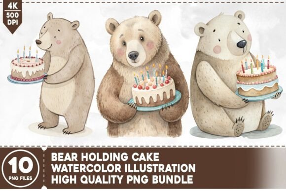Bear Holding Cake PNG Bundle: Versatile Visual Assets for Creative Commercial Projects