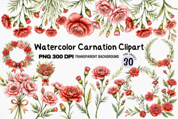 Enhance Your Designs with the Watercolor Carnation Clipart Bundle