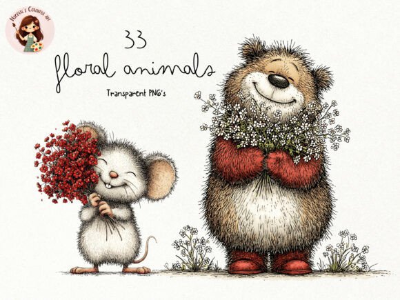 Floral Animals PNG Clipart Bundle for Creative Projects