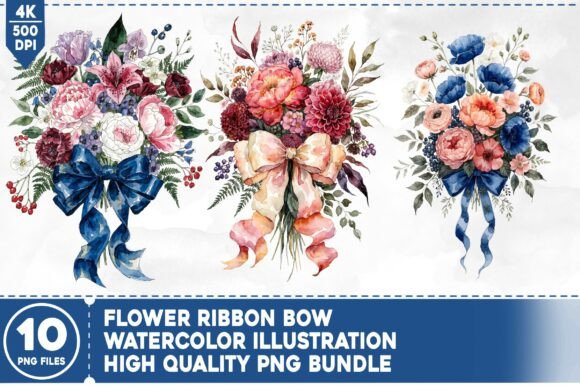 Flower Ribbon Bow PNG Bundle – Versatile Design Elements for Every Creator