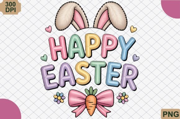 Happy Easter Pastel Bunny Ears PNG