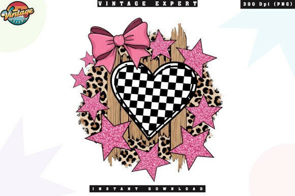 Leopard Checkerboard Heart Pink Bow PNG: A Trendy Fusion for Stylish T-Shirt Designs