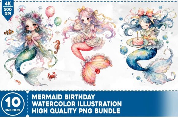 Mermaid Birthday PNG Bundle: A Versatile Choice for Creative Commercial Projects