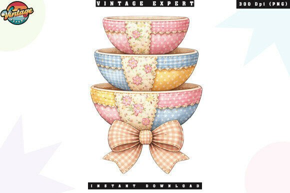 Patchwork Stacked Bowls Cottagecore PNG: A Cozy Design Asset
