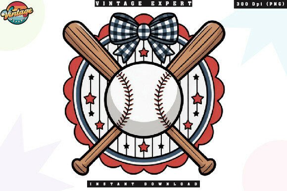 Patriotic Baseball Badge Vintage Bow PNG