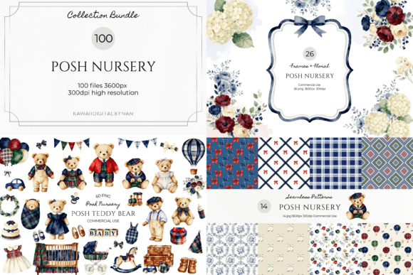 Posh Nursery Collection Clipart Bundle: Your Complete Design Toolkit for Baby-Themed Projects