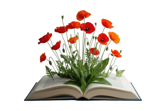 Red Poppies Emerging from an Open Book