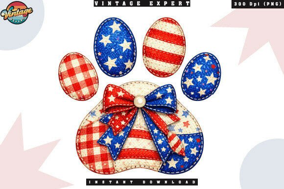 Red White Blue Dog Paw Patchwork PNG
