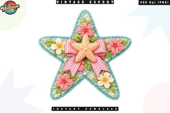 Starfish Floral Beach Crochet Yarn PNG – A Versatile Design for Summer Crafting and Print Projects