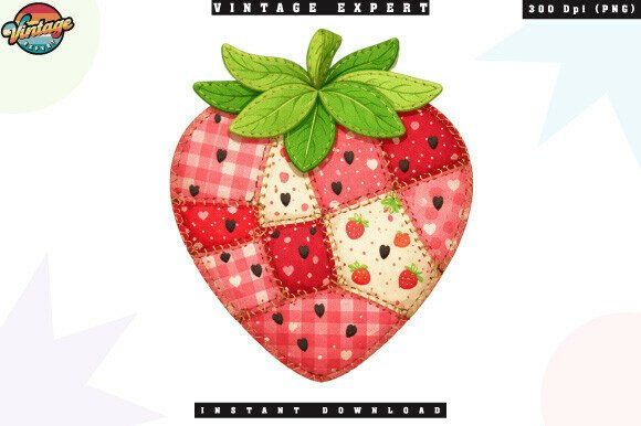 Strawberry Cottagecore Patchwork PNG: A Versatile Design for Creative and Commercial Projects