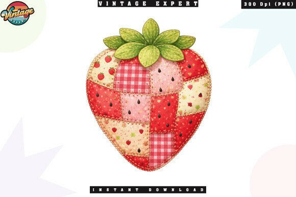 Strawberry Patchwork Aesthetic Fruit PNG: A Versatile Design for Cottagecore-Inspired Projects