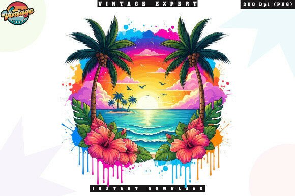Tropical Island Sunset PNG for Creative Summer Designs