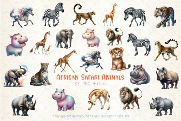 Unlock Creativity with the African Safari Animals Clip Art Bundle – 33 High-Quality PNG Designs for DIY Projects