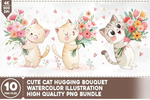 Unlocking Creativity with the Cute Cat Hugging Bouquet PNG Bundle